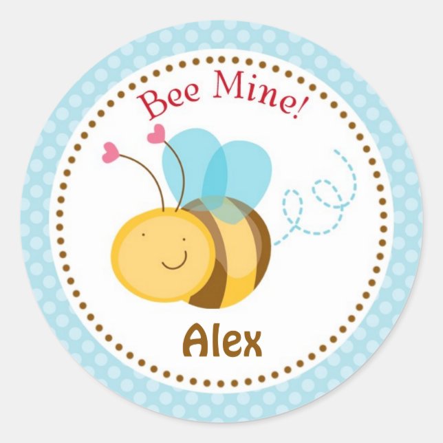 Stickers Valentine Mine d'abeille (bleu) - Garçons (Devant)