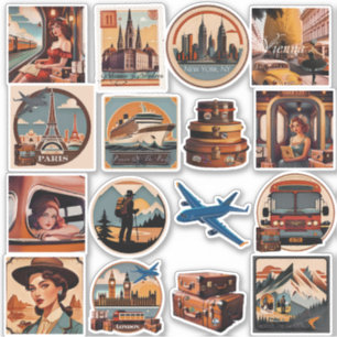 Stickers Voyage couleur aquarelle rétro chaud