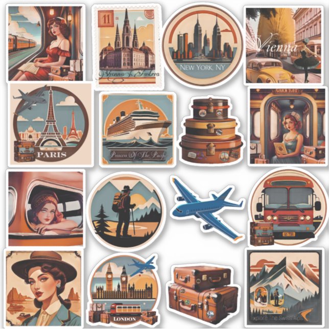 Stickers Voyage couleur aquarelle rétro chaud (Devant)