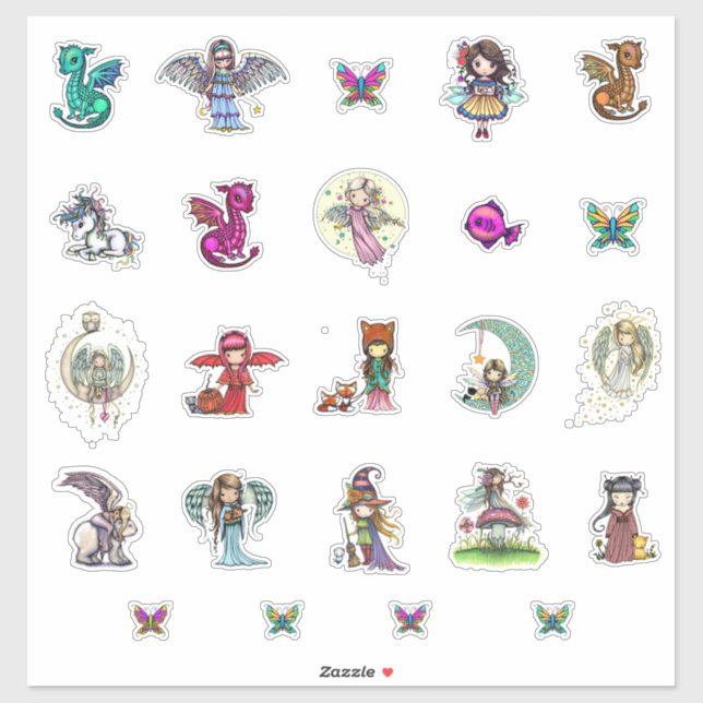 Stickers World Caractères Whimsical Imaginaire Art (Feuille)