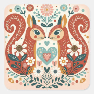 Stickers zur Illustration folk art Eichhörnchen