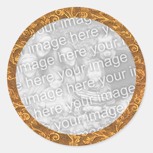 Stickervorlage für Foto mit Goldrausch Runder Aufkleber (Vorderseite)