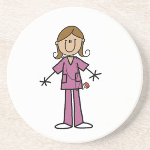 Stickfigur Krankenschwester mit mittelheller Haut Sandstein Untersetzer