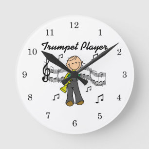 Stickfigur männlicher Trompetenspieler T-Shirts un Runde Wanduhr