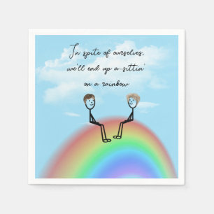 Stickfiguren-Paar sitzt auf einem Regenbogen Serviette