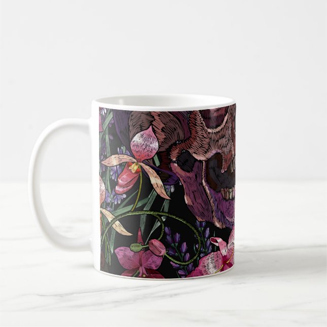 Stickiger Schädel: gotisch-orchid Muster Kaffeetasse (Links)