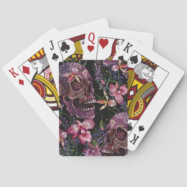 Stickiger Schädel: gotisch-orchid Muster Spielkarten (Rückseite)