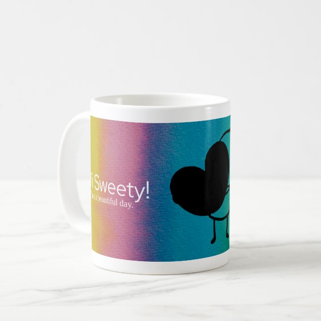 Stickman, Cat & Heart: Spielerisches Kunstdesign Kaffeetasse (Vorderseite Links)