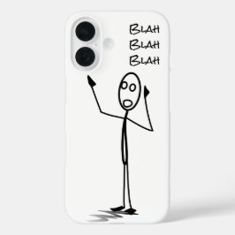 Stickman on phone funny Black and white blah blah iPhone 16 Hülle