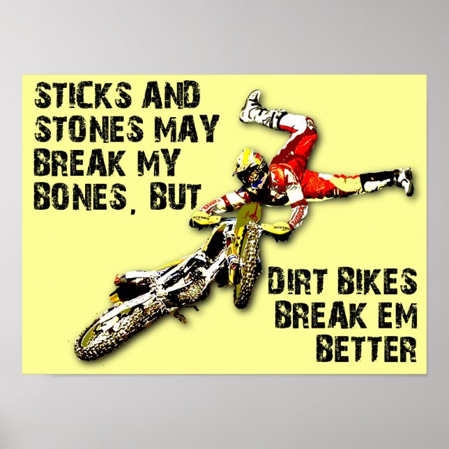 Sticks and Stones Dirt Bike Motocross Witziges Pos Poster (Vorne)