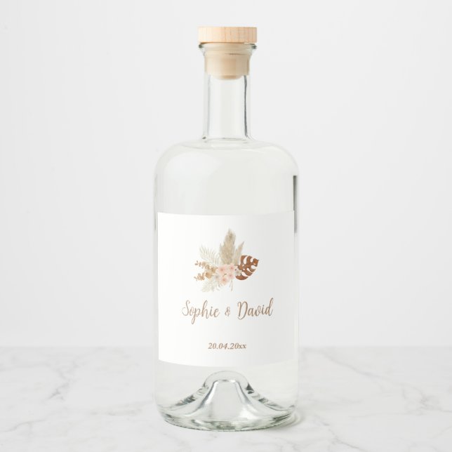 Sticky Labels Hochzeiten Bohemisch Alkoholflaschenetikett (Vorderseite)
