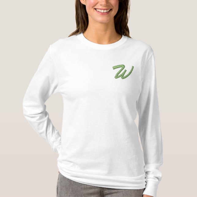 Sticky Monogram Letter W Initial Besticktes Langarmshirt (Vorderseite)