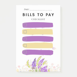 Sticky Note BILLS TO PAY Check box Purple Lavender Post-it Klebezettel