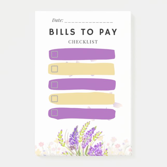 Sticky Note BILLS TO PAY Check box Purple Lavender Post-it Klebezettel (Vorderseite)