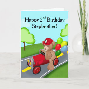 Stiefbruder 2. Geburtstag Teddybär Feuerwehrwagen Karte