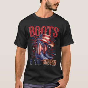 Stiefel am Boden 4. Juli Western Flagge Cowgi T-Shirt