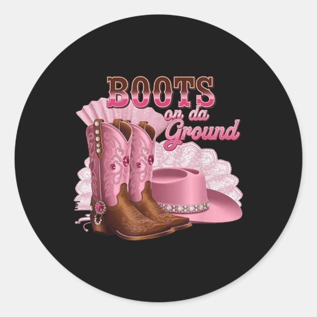 Stiefel am Boden, Boot Cowgirl Pink Western Cou Runder Aufkleber (Vorderseite)