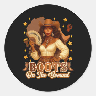 Stiefel Am Boden Schwarze Geschichte Cowgirl Wo Si Runder Aufkleber