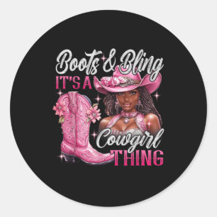 Stiefel & Amp; Bling sein Cowgirl, das rosa schwar Runder Aufkleber