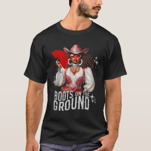 Stiefel auf dem Cowboy-Western Cowgirl Linedan T-Shirt