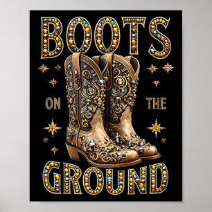 Stiefel auf dem schwarzen Western am Boden, wo die Poster
