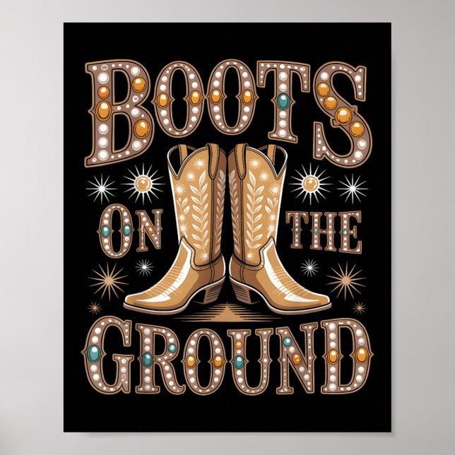 Stiefel auf dem schwarzen Western am Boden, wo die Poster (Vorne)