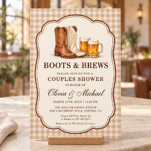 Stiefel & Bier Gingham-Paar-Dusche Einladung