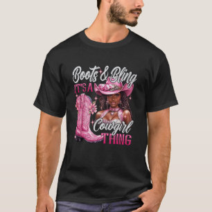 Stiefel & Bling es ist eine Cowgirl-Sache Pink Bla T-Shirt