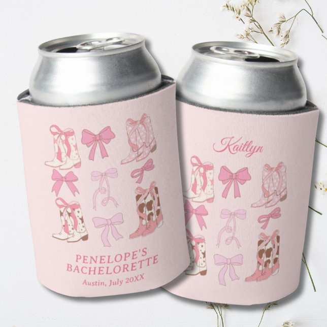 Stiefel & Bows Pink Cowgirl Girly Bachelorette Dosenkühler (Boots and Bows Pink Girly Bachelorette Party Can Cooler)