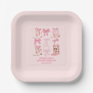 Stiefel & Bows Pink Cowgirl Junggeselinnen-Abschie Pappteller