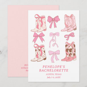 Stiefel & Bows Pink Girly Junggeselinnen-Abschied Einladung