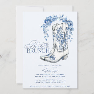 Stiefel & Brunch Dusty Blue Floral Brautparty Einladung