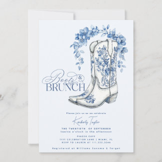 Stiefel & Brunch Dusty Blue Floral Brautparty Einladung