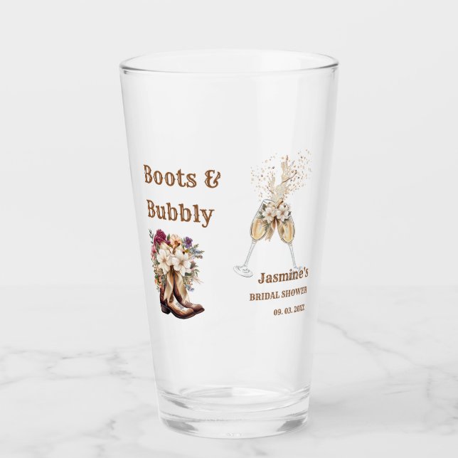 Stiefel & Bubbly Boho Western Brautparty Party Glas (Vorderseite)