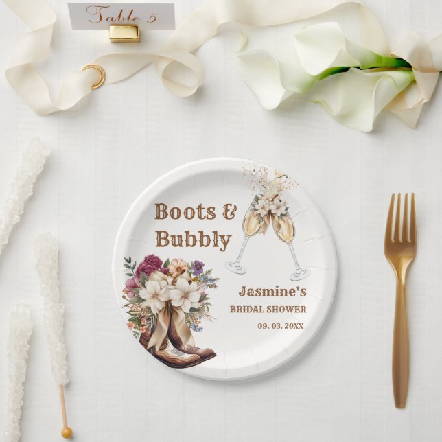 Stiefel & Bubbly Boho Western Brautparty Party Pappteller (Hochzeit)