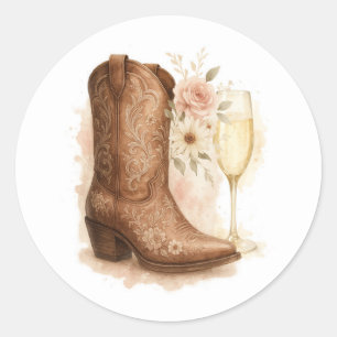 Stiefel & Bubbly Country Western Stiefel Brautpart Runder Aufkleber