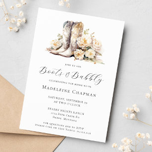 Stiefel & Bubbly Elegantes rustikales Brautparty Einladung
