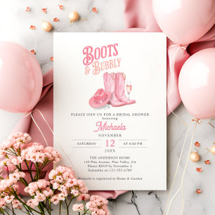 Stiefel & Bubbly Pink Western Cowgirl Brautparty Einladung