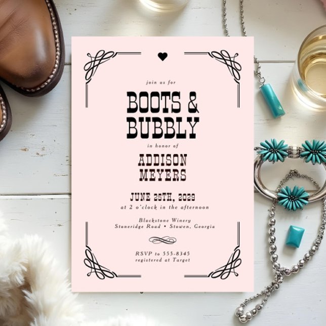 Stiefel & Bubbly Western Cowgirl Brautparty Einladung (Von Creator hochgeladen)