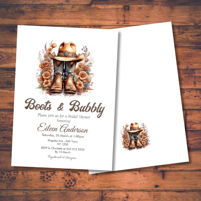 Stiefel & Bubbly Western Cowgirl Brautparty Einladung (Boots & Bubbly Western Cowgirl Brown Boots Bridal Shower)