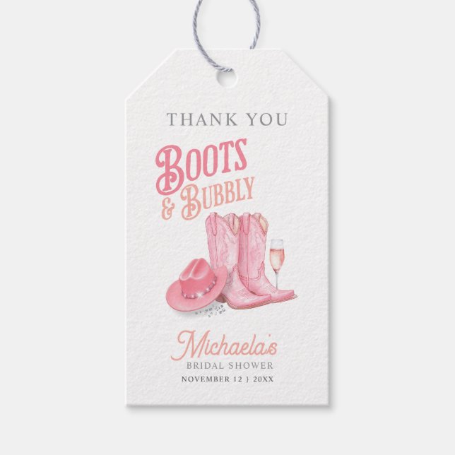 Stiefel & Bubbly Western Cowgirl Pink Brautparty Geschenkanhänger (Vorderseite)