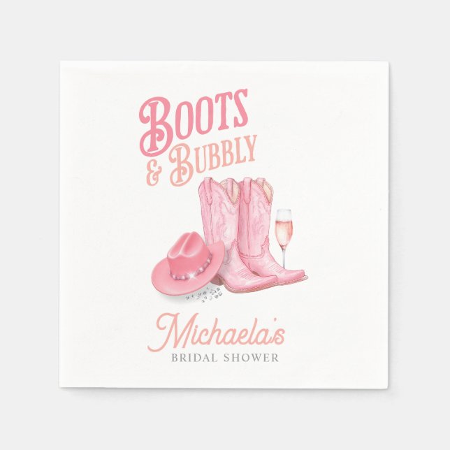 Stiefel & Bubbly Western Cowgirl Pink Brautparty Serviette (Vorderseite)