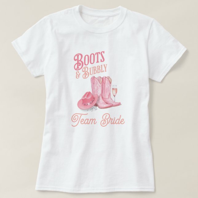Stiefel & Bubbly Western Cowgirl Pink Brautparty T-Shirt (Design vorne)