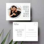 Stiefel, Essen, schlechter Tanz Funny Wedding rett Ankündigungspostkarte<br><div class="desc">Lassen Sie sich von einer Touch Lachen beeindrucken. Wählen Sie unser "Booze, Food and Bad Dance Moves" Funny Foto Wedding Save the Dates und stellen Sie sicher, dass Ihre Gäste die Tage mit Spannung abzählen, bis sie zu Ihrer Liebe toast und eine unvergessliche Feier gemeinsam genießen können. Passen Sie Ihre...</div>