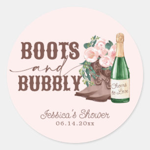 Stiefel & Glamour Blumen Champagner Brautparty Runder Aufkleber