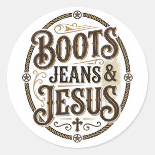Stiefel Jeans & Jesus Vintage Westerner Glaube Runder Aufkleber