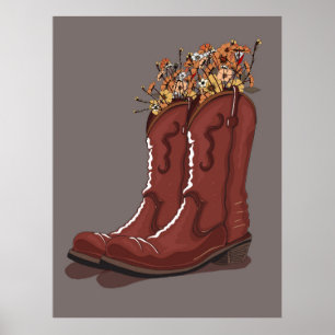 Stiefel mit Wildblumen Poster