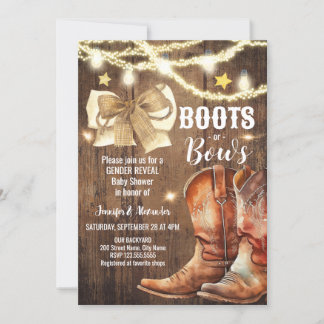 Stiefel oder Bows Gender Reveal Baby Shower Einlad Einladung