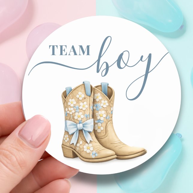 Stiefel oder Bug Gender Reveal Blaues Team Junge Runder Aufkleber (Von Creator hochgeladen)