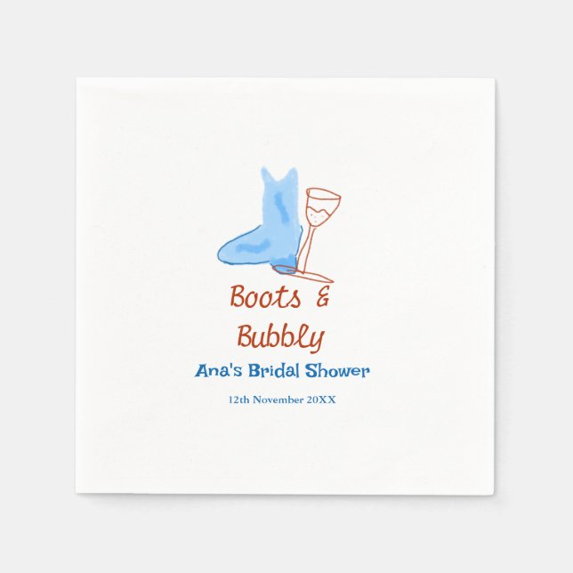 Stiefel & prickelnde Champagnerflasche Junggeselli Serviette (Vorderseite)